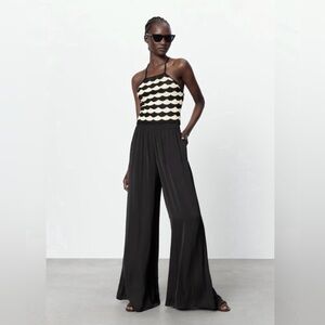 ZARA High Waisted‎ Wide Leg Flowy Palazzo Pants Black Size XXL
